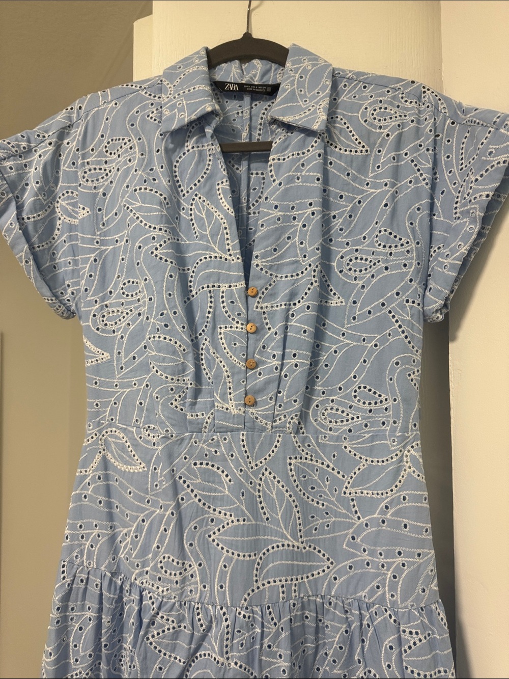 Light Blue Eyelet Tiered Midi Dress - Picture 4 of 12